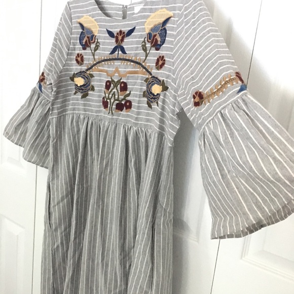 Women's floral embroidered striped midi dress - Picture 2 of 5